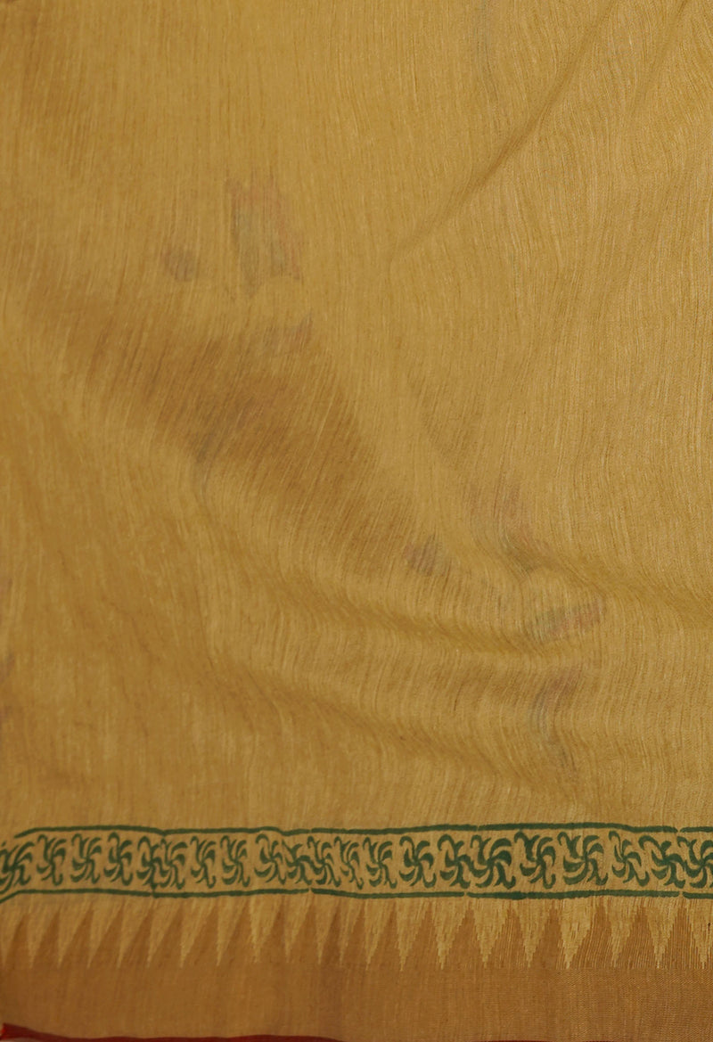 Cream  Chanderi Block Printed Sico Saree-UNM70695