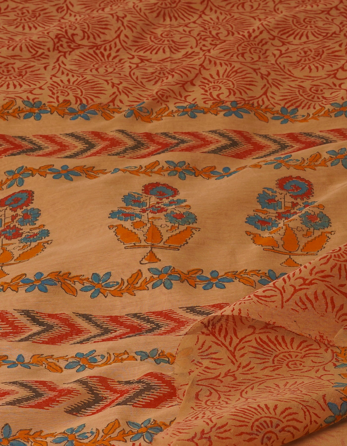 Cream Block Printed Chanderi Sico Saree-UNM70704