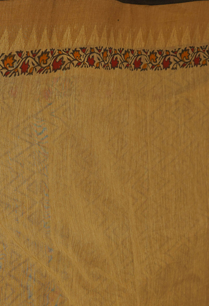 Cream Block Printed Chanderi Sico Saree-UNM70715