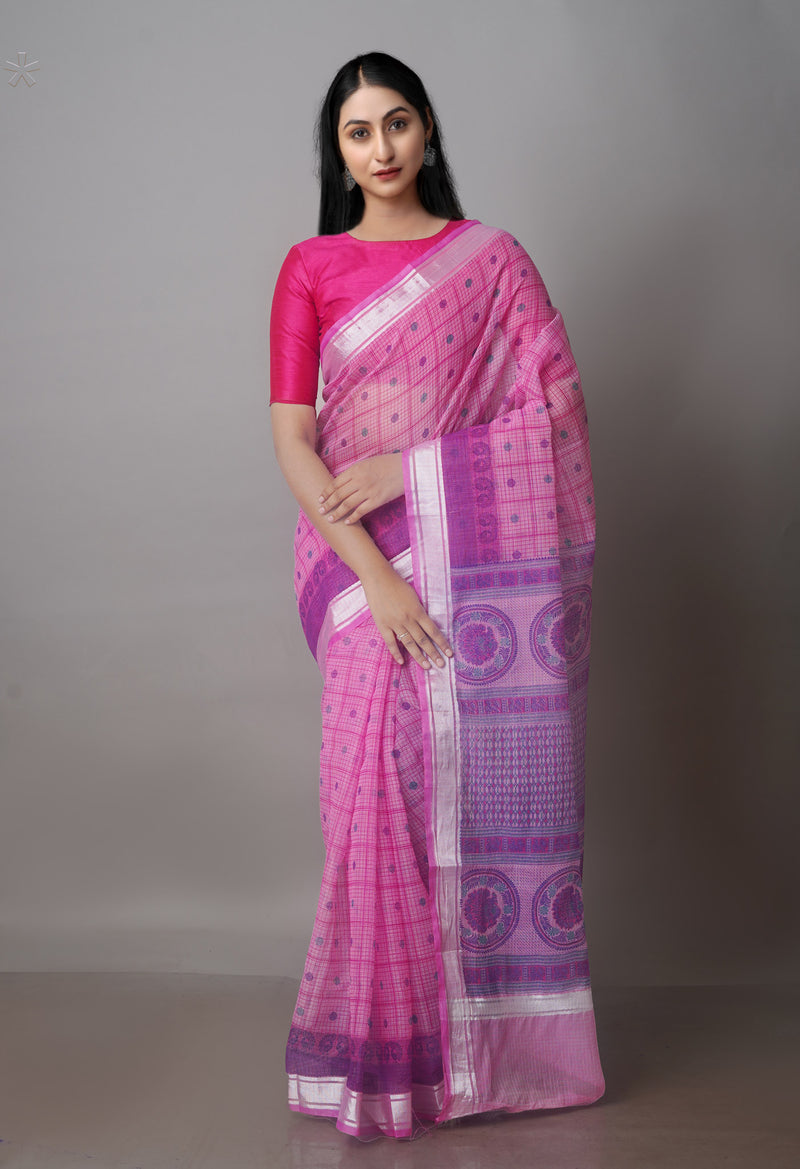 Pink Pure  Block Printed Kota Cotton Saree-UNM70720
