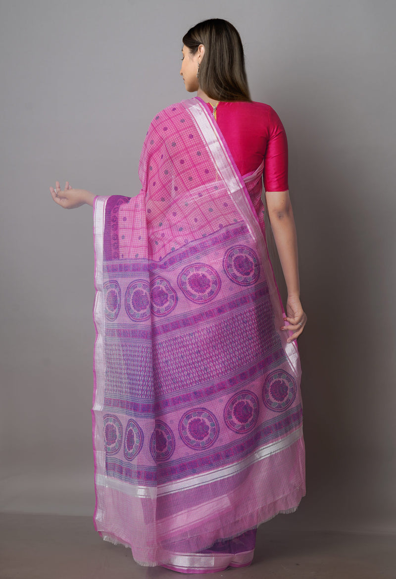 Pink Pure  Block Printed Kota Cotton Saree-UNM70720