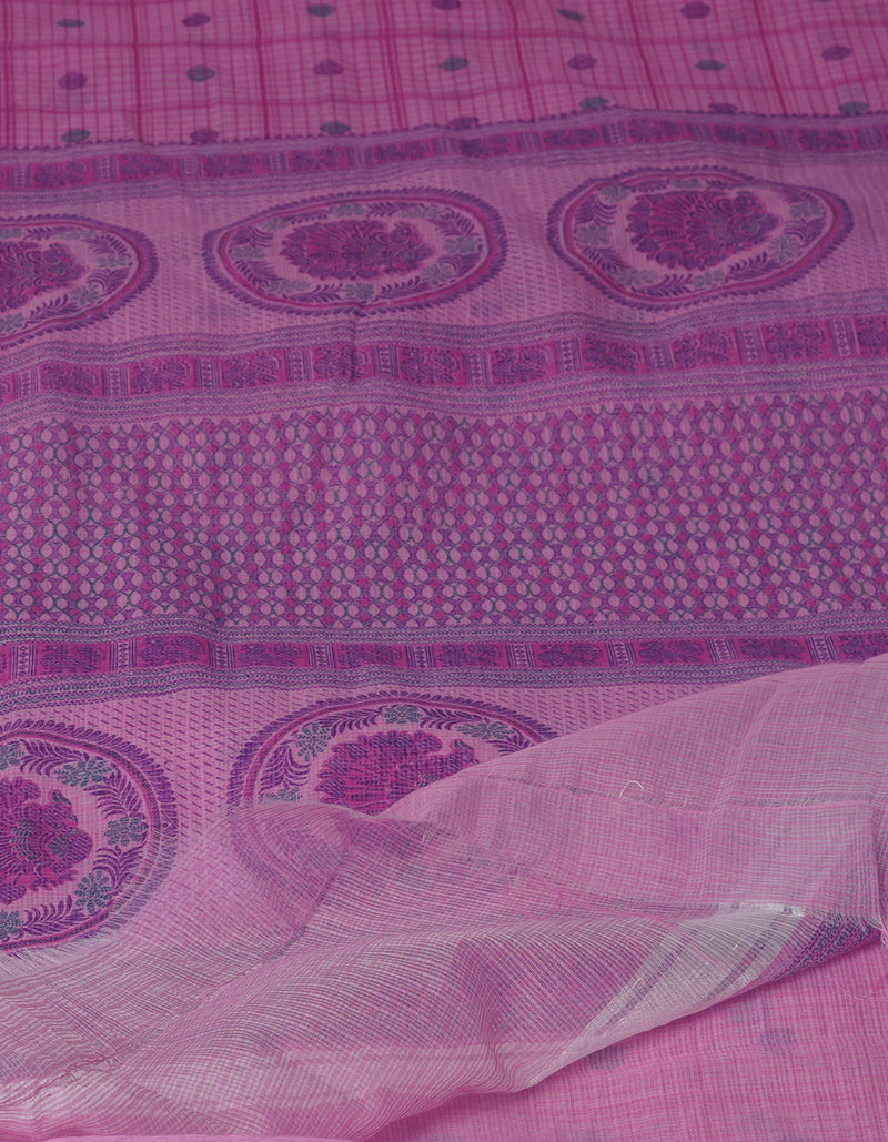 Pink Pure  Block Printed Kota Cotton Saree-UNM70720