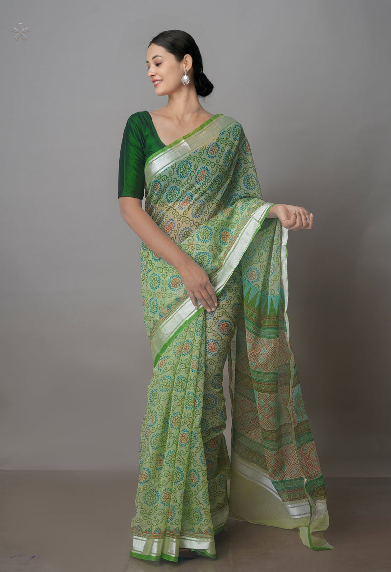 Light Green Pure  Block Printed Kota Cotton Saree-UNM70726