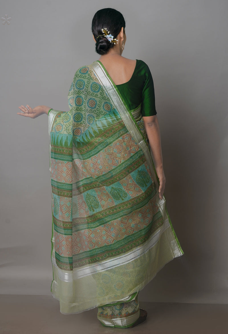 Light Green Pure  Block Printed Kota Cotton Saree-UNM70726