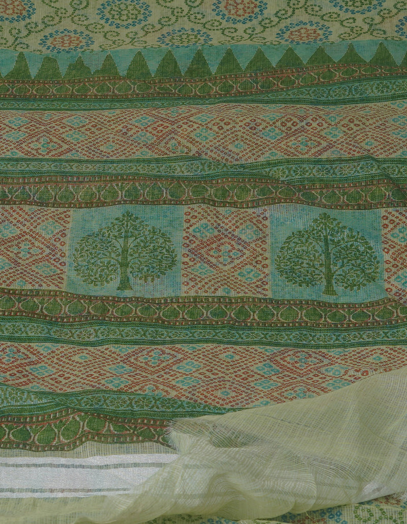 Light Green Pure  Block Printed Kota Cotton Saree-UNM70726