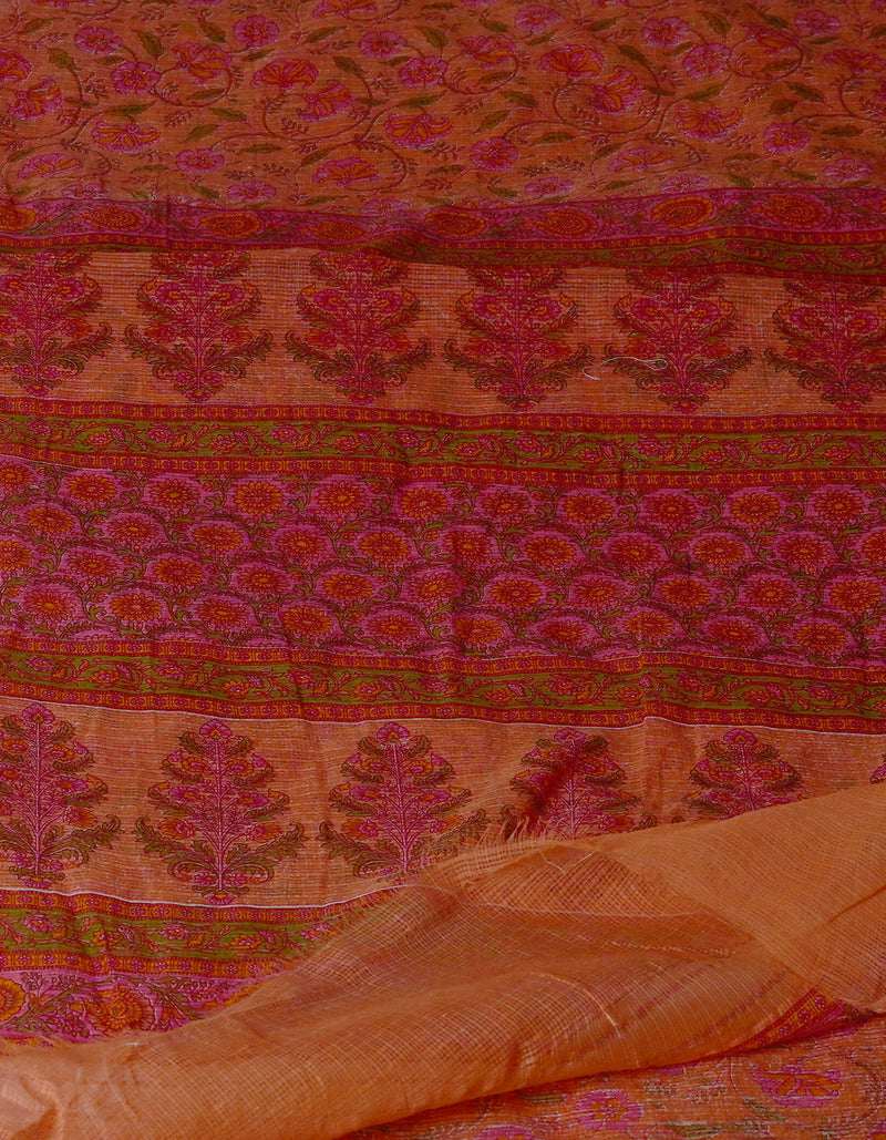 Peach Pure  Block Printed Kota Cotton Saree-UNM70734