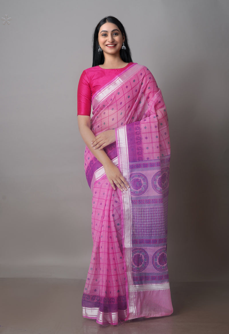 Pink Pure Block Printed Kota Cotton Saree-UNM70741
