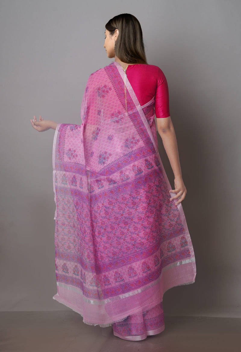 Pink Pure Block Printed Kota Cotton Saree-UNM70741