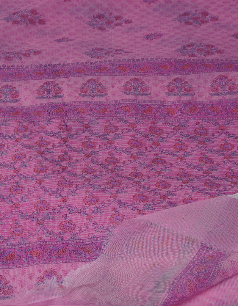 Pink Pure Block Printed Kota Cotton Saree-UNM70741
