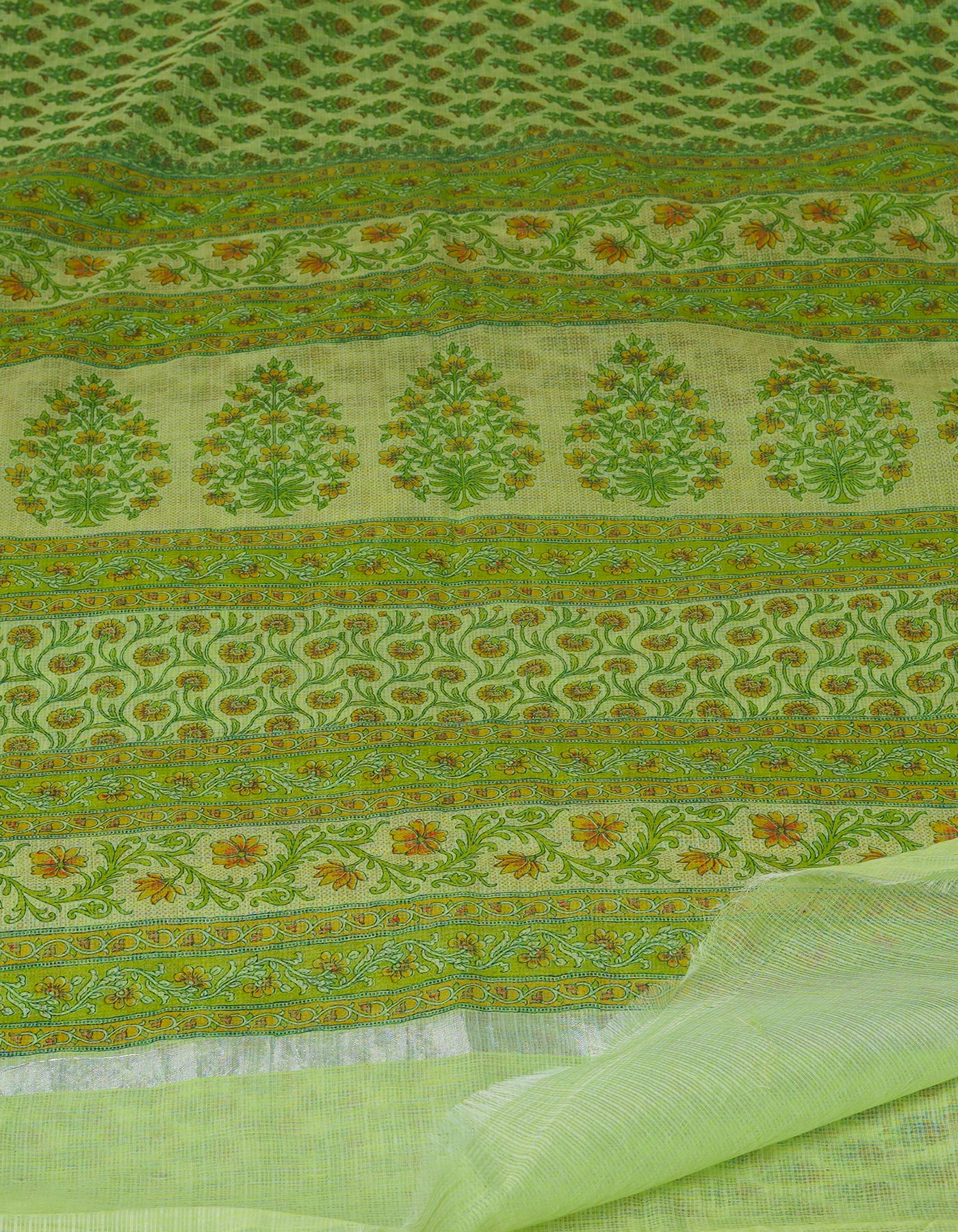 Green Pure Block Printed Kota Cotton Saree-UNM70743