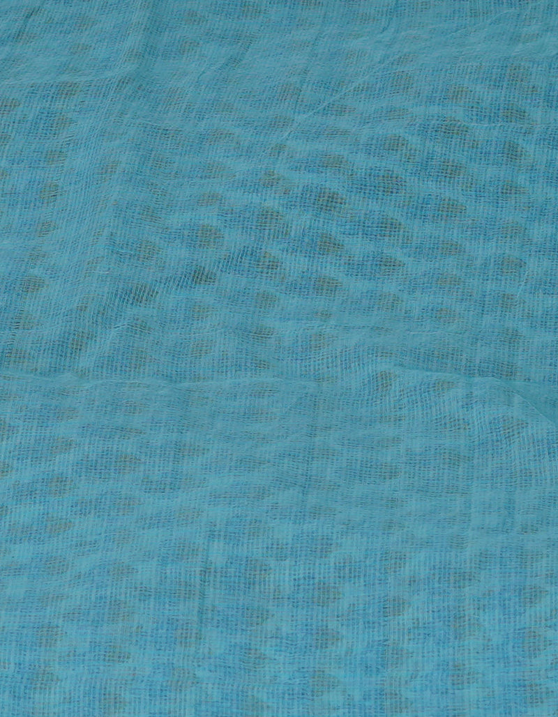 Turquoise Blue Pure Block Printed Kota Cotton Saree-UNM70745