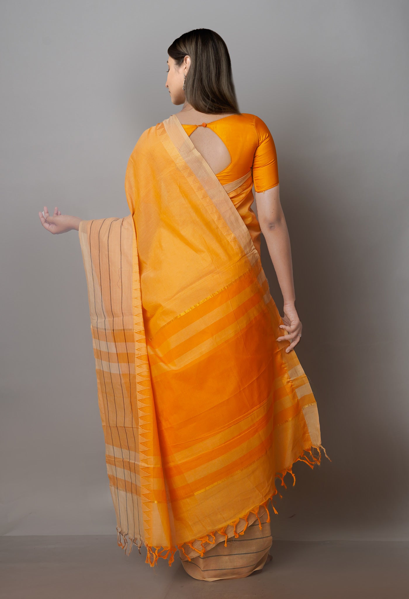 Yellow-Brown Pure Superfine Handloom Cotton Saree-UNM70751