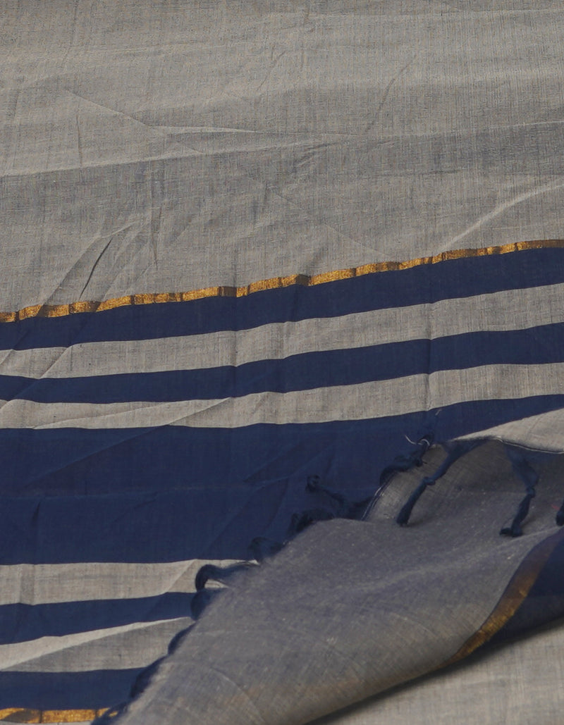 Grey-Brown Pure Superfine Handloom Cotton Saree-UNM70753