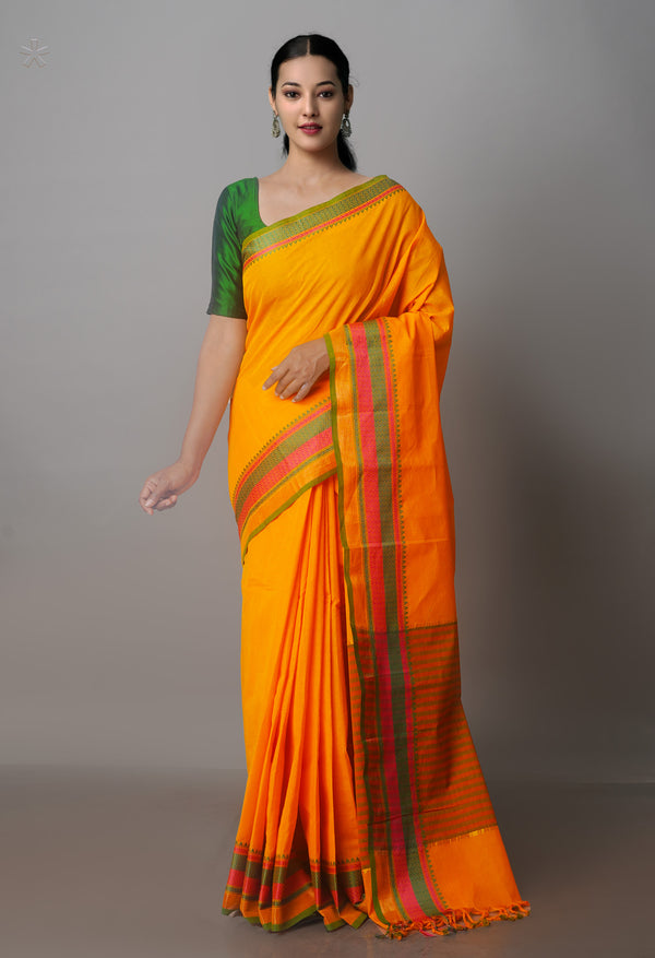 Yellow Pure Superfine Handloom Cotton Saree-UNM70754