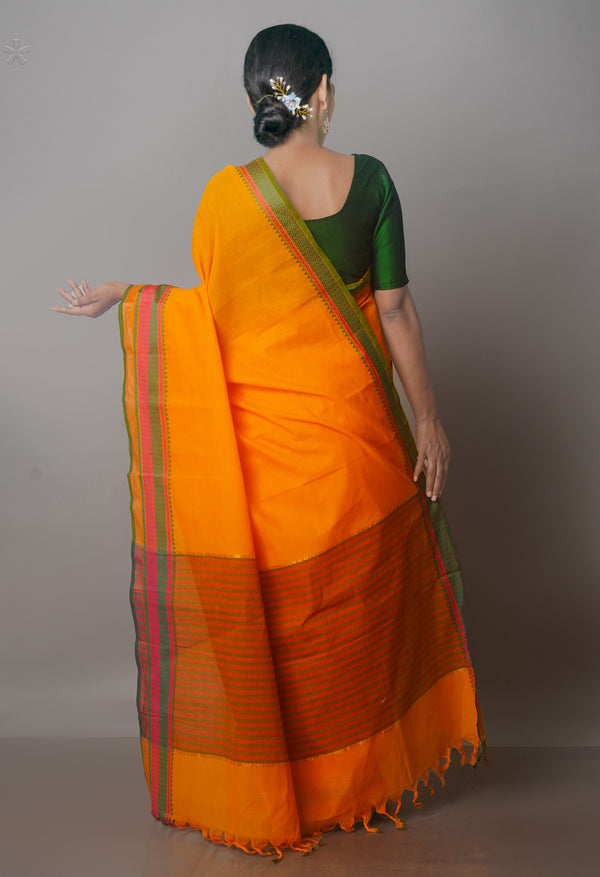 Yellow Pure Superfine Handloom Cotton Saree-UNM70754