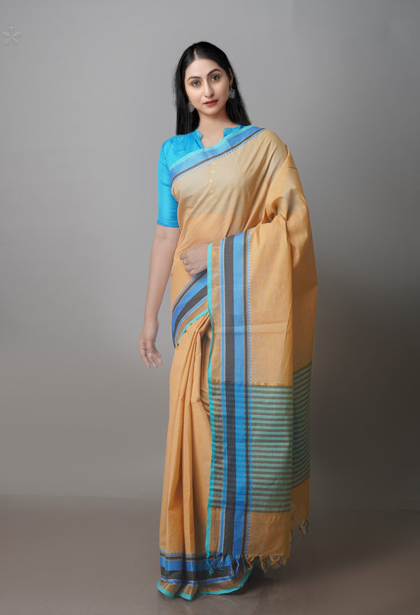 Brown Pure Superfine Handloom Cotton Saree-UNM70756