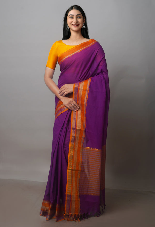Violet Pure Superfine Handloom Cotton Saree-UNM70757