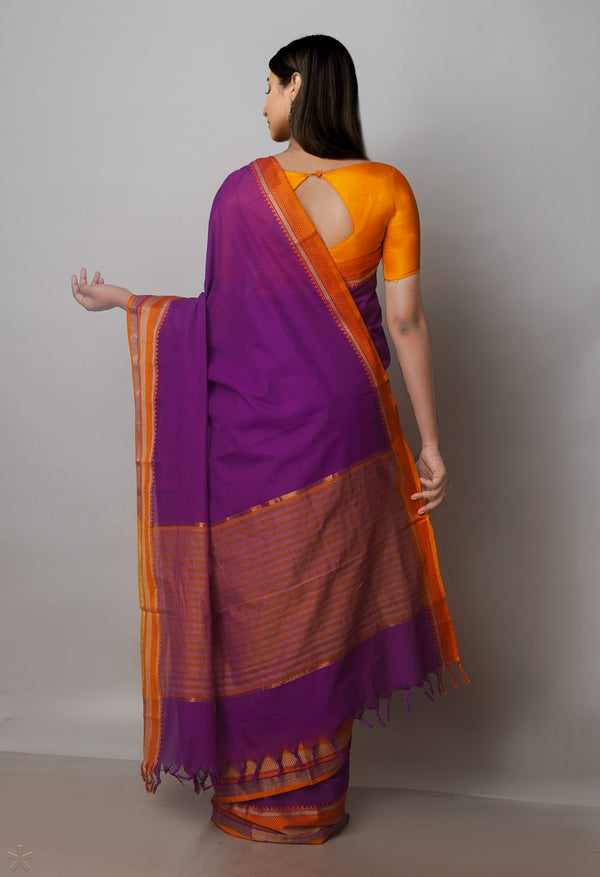 Violet Pure Superfine Handloom Cotton Saree-UNM70757