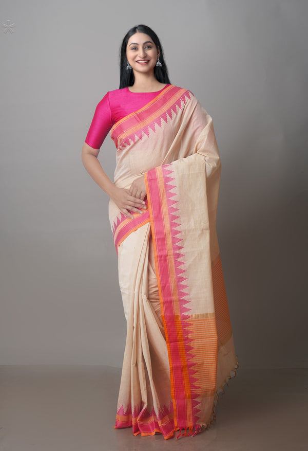 Cream Pure Superfine Handloom Cotton Saree-UNM70758