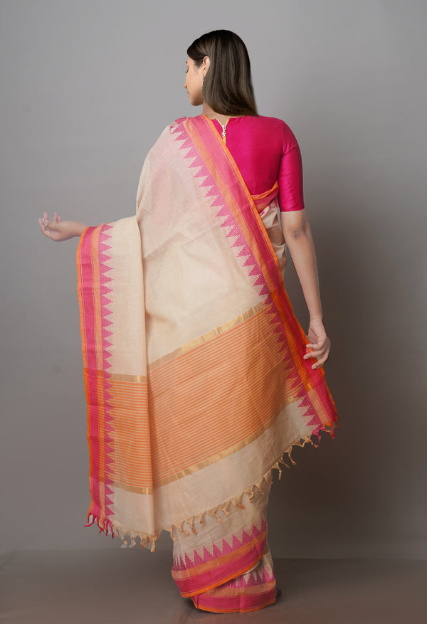 Cream Pure Superfine Handloom Cotton Saree-UNM70758