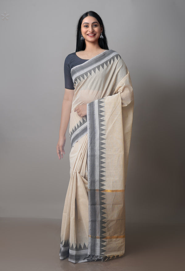 Cream Pure Superfine Handloom Cotton Saree-UNM70759