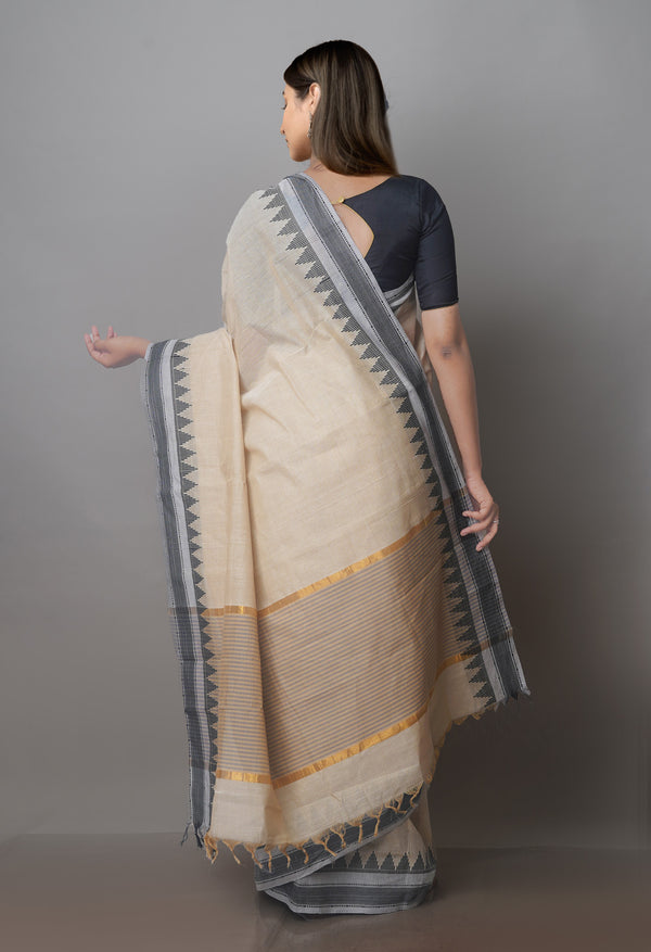 Cream Pure Superfine Handloom Cotton Saree-UNM70759
