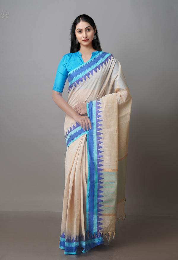 Cream Pure Superfine Handloom Cotton Saree-UNM70760