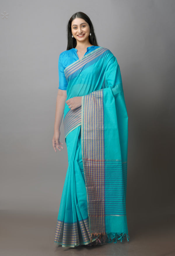 Blue Pure Superfine Handloom Cotton Saree-UNM70761