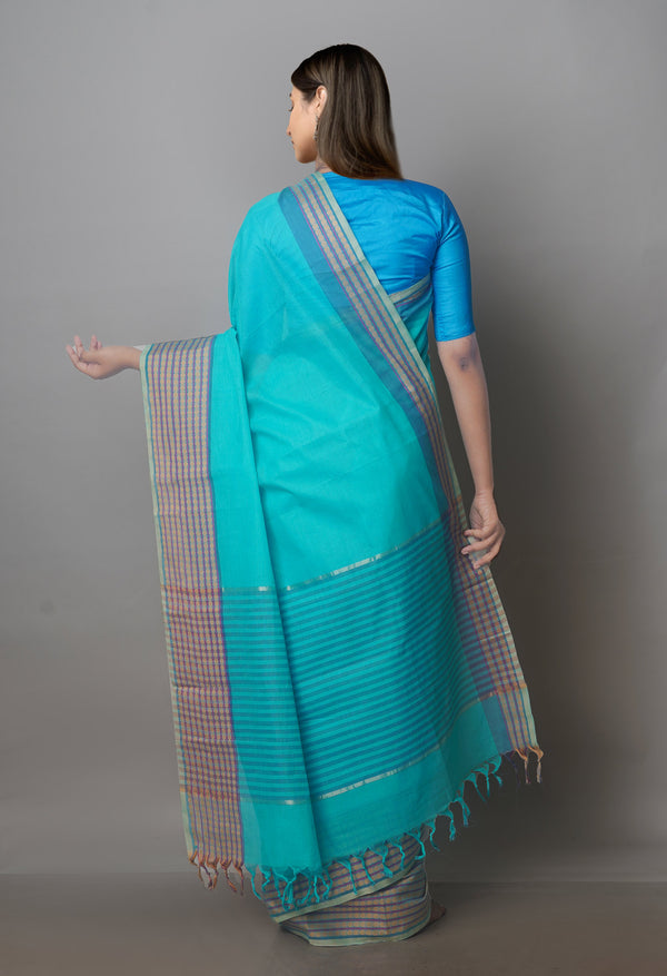 Blue Pure Superfine Handloom Cotton Saree-UNM70761