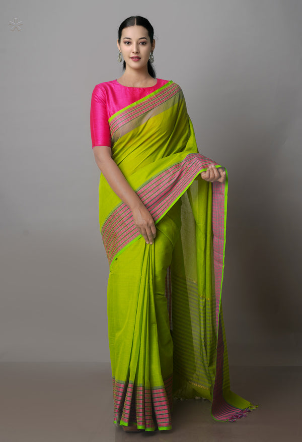 Green Pure Superfine Handloom Cotton Saree-UNM70763