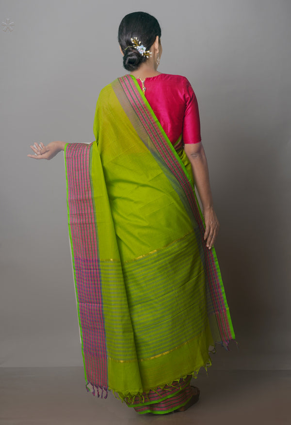 Green Pure Superfine Handloom Cotton Saree-UNM70763