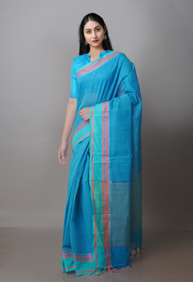 Blue Mangalgiri Cotton Saree-UNM70765