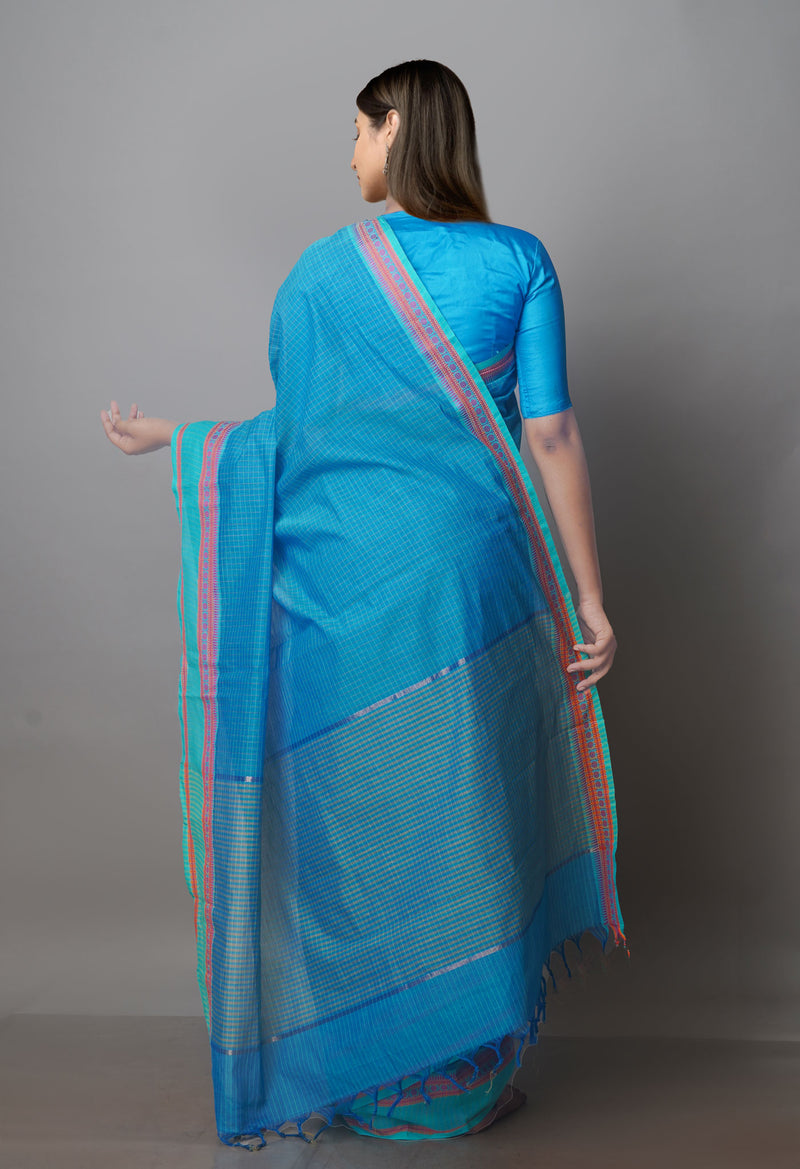 Blue Mangalgiri Cotton Saree-UNM70765
