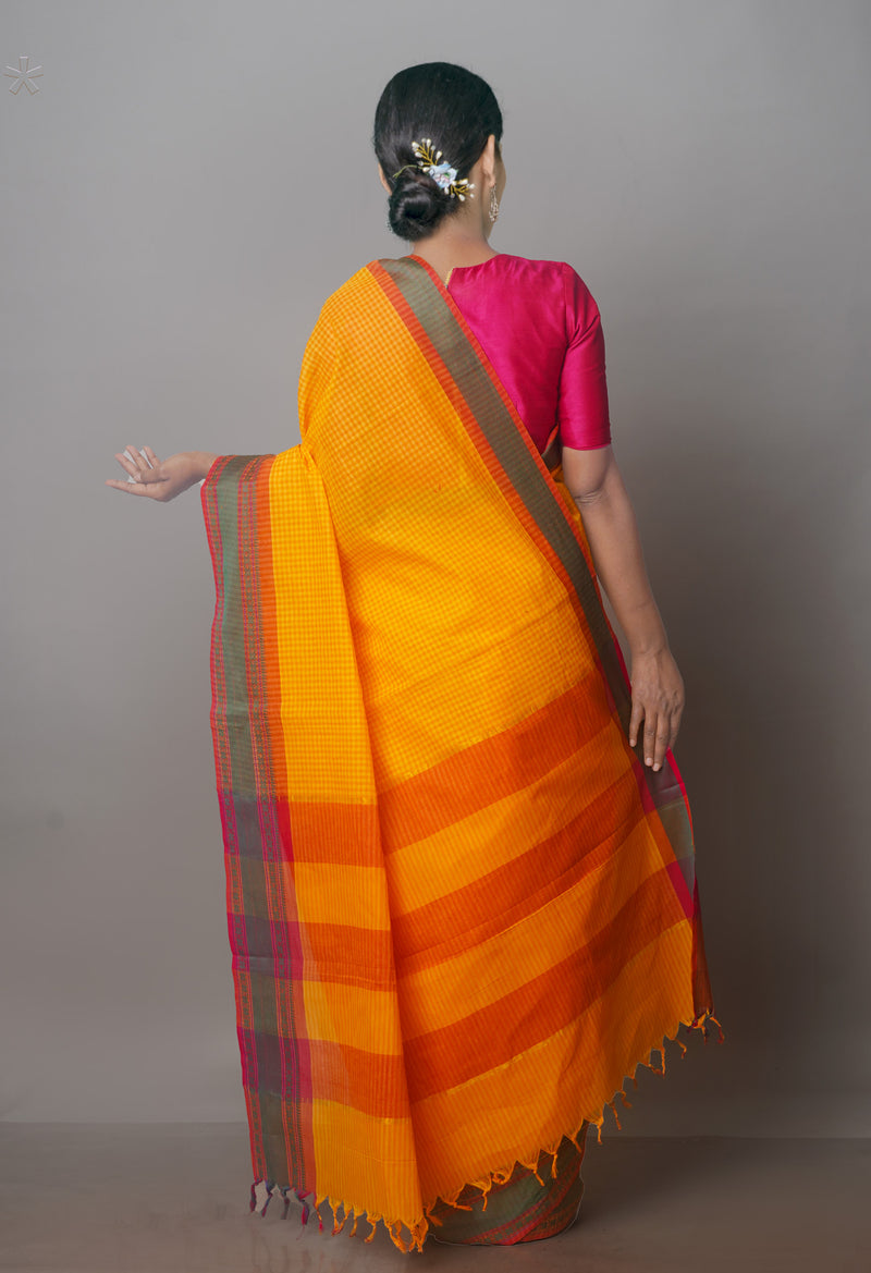 Yellow Mangalgiri Cotton Saree-UNM70768