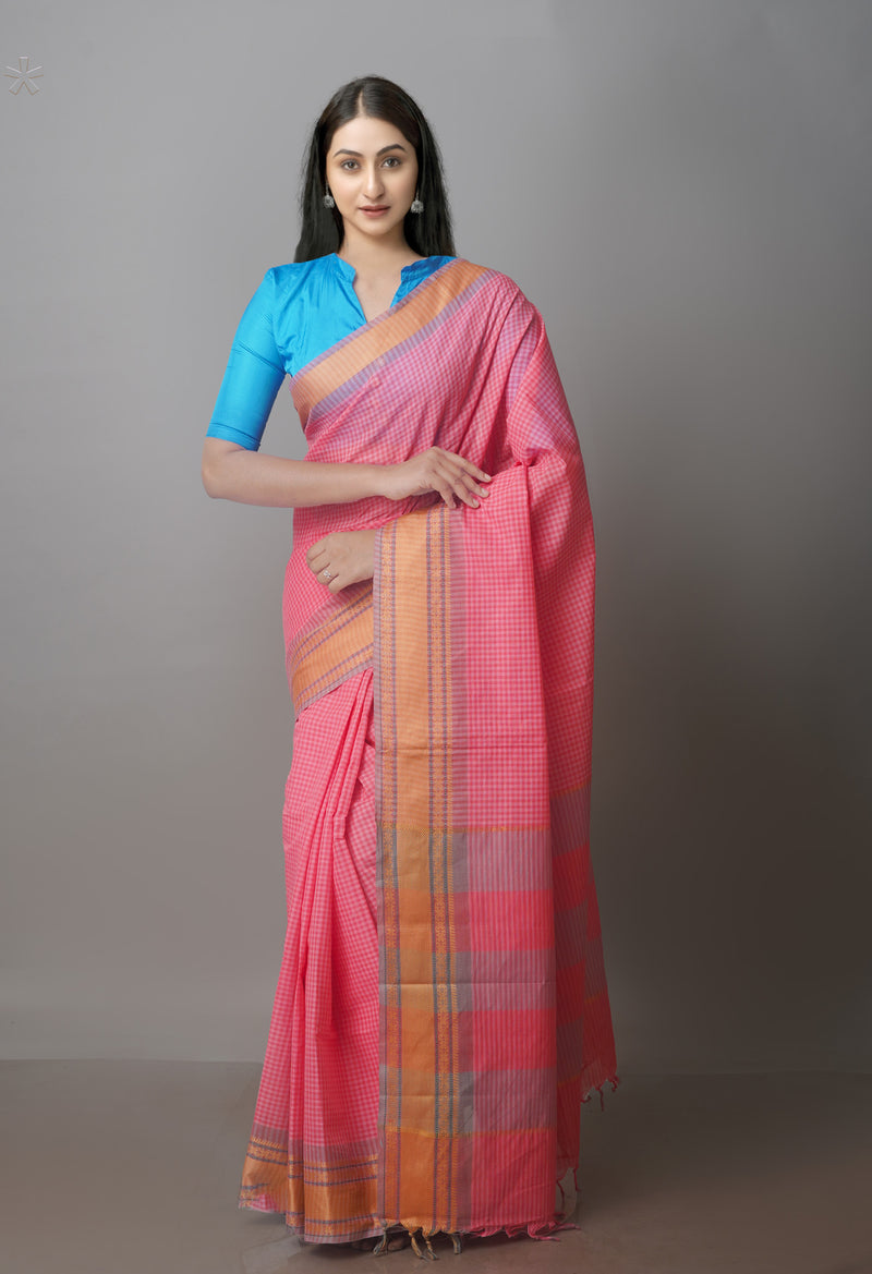 Pink Mangalgiri Cotton Saree-UNM70771