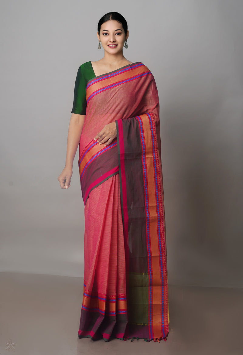 Pink Mangalgiri Cotton Saree-UNM70783
