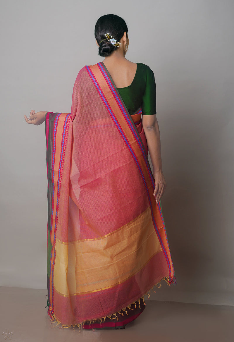 Pink Mangalgiri Cotton Saree-UNM70783