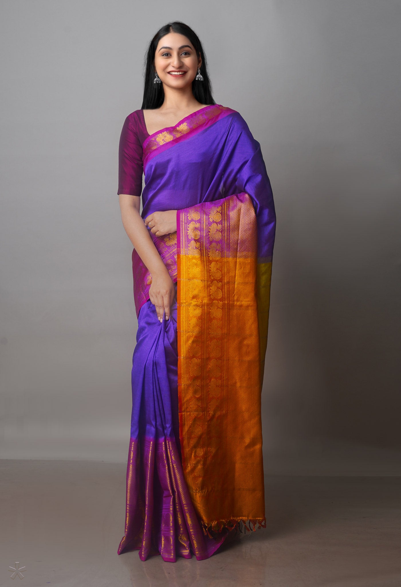 Violet Mangalgiri Silk Saree with big border-UNM70805