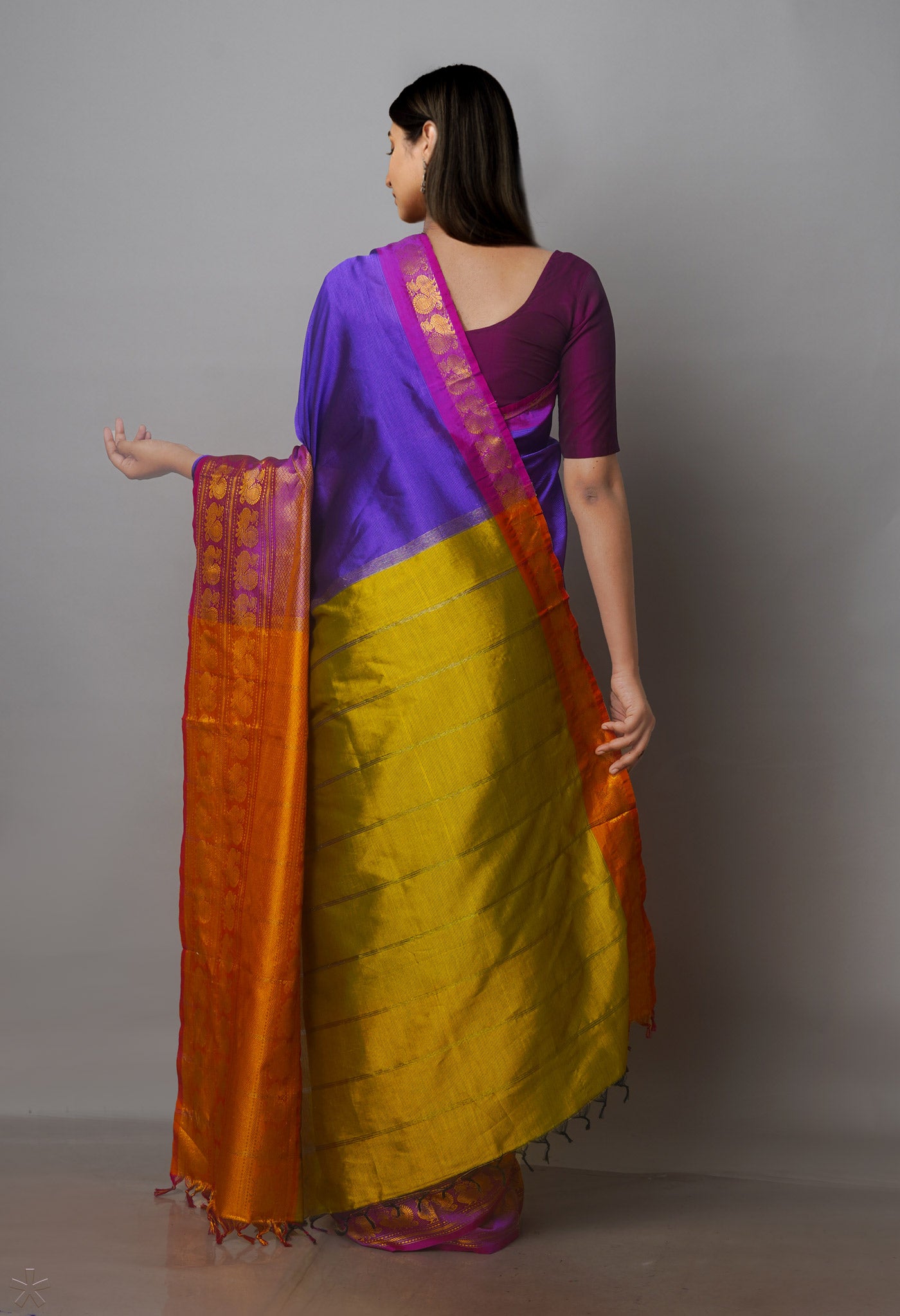 Violet Mangalgiri Silk Saree with big border-UNM70805