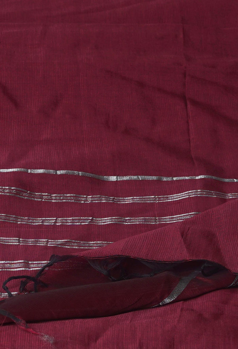Maroon Mangalgiri Silk Saree with Silver border-UNM70809