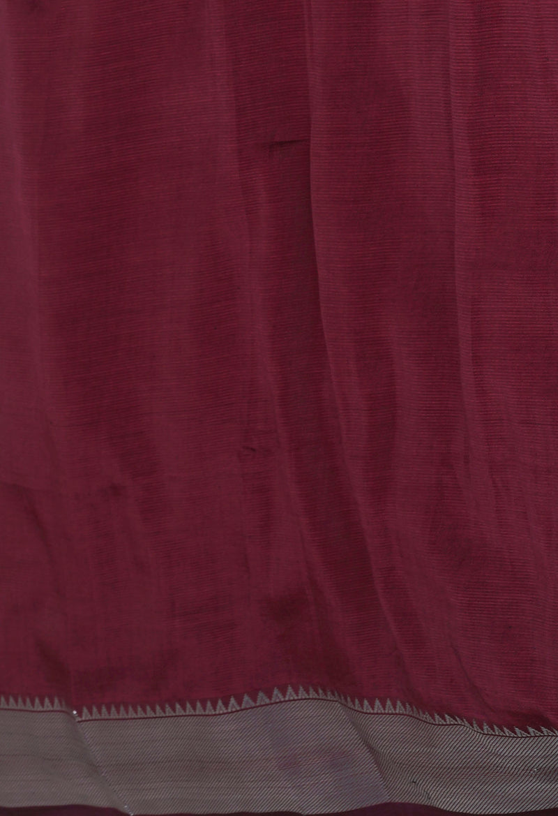 Maroon Mangalgiri Silk Saree with Silver border-UNM70809