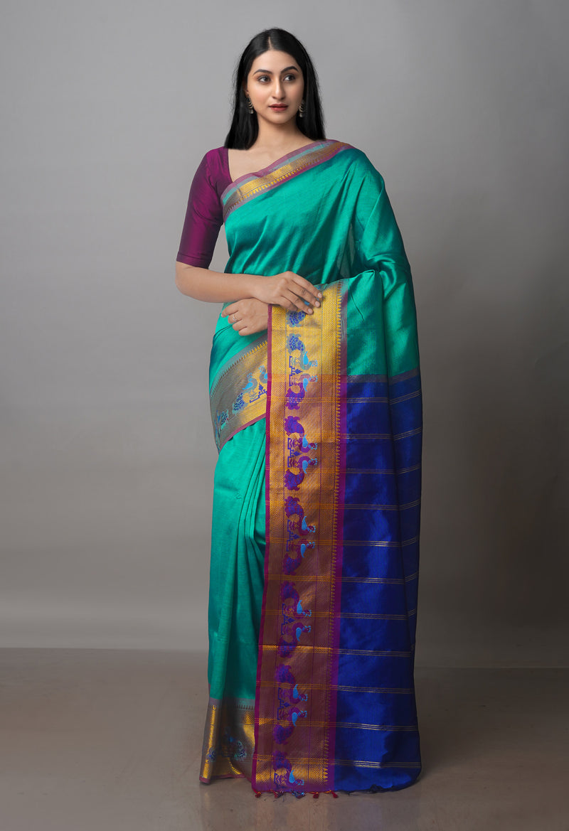Green Mangalgiri Silk Saree-UNM70817
