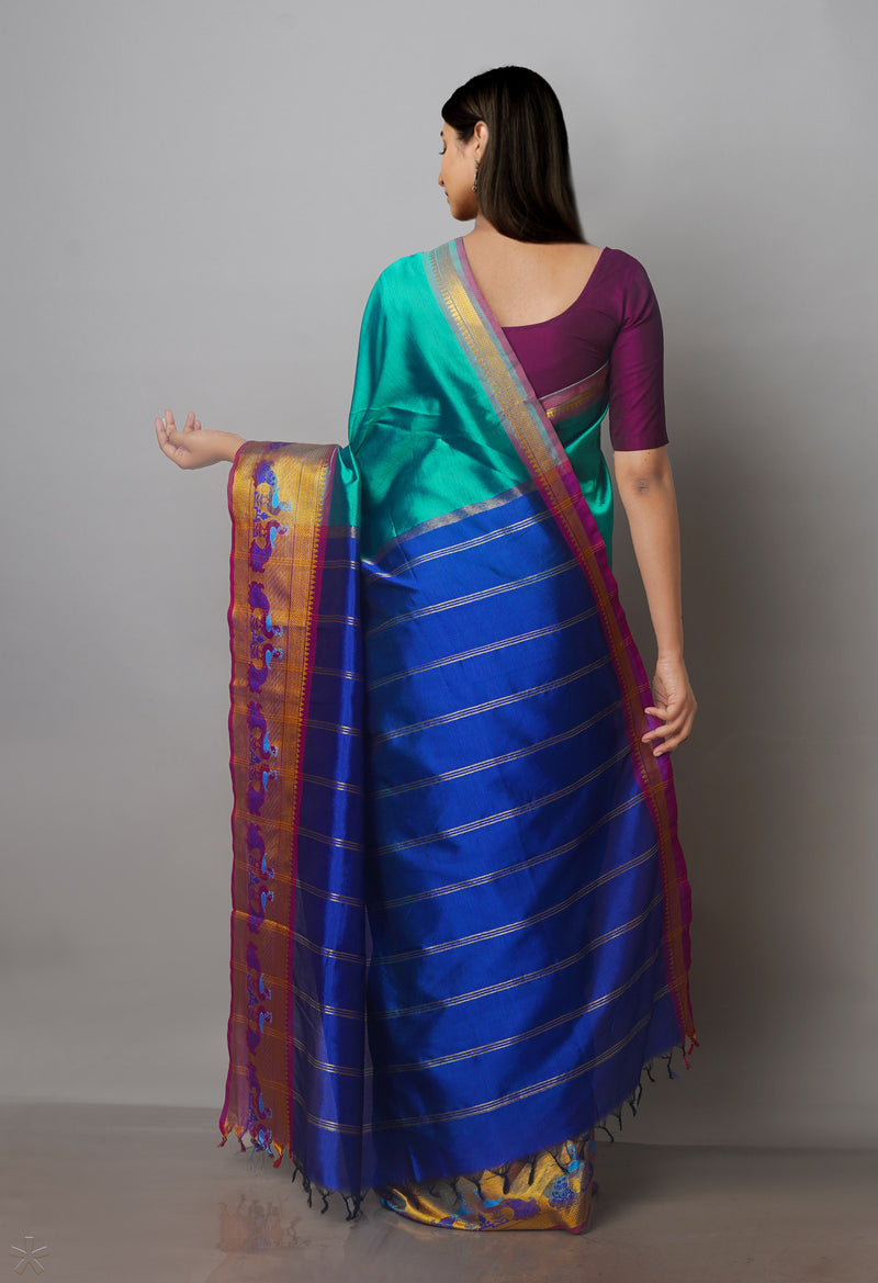 Green Mangalgiri Silk Saree-UNM70817