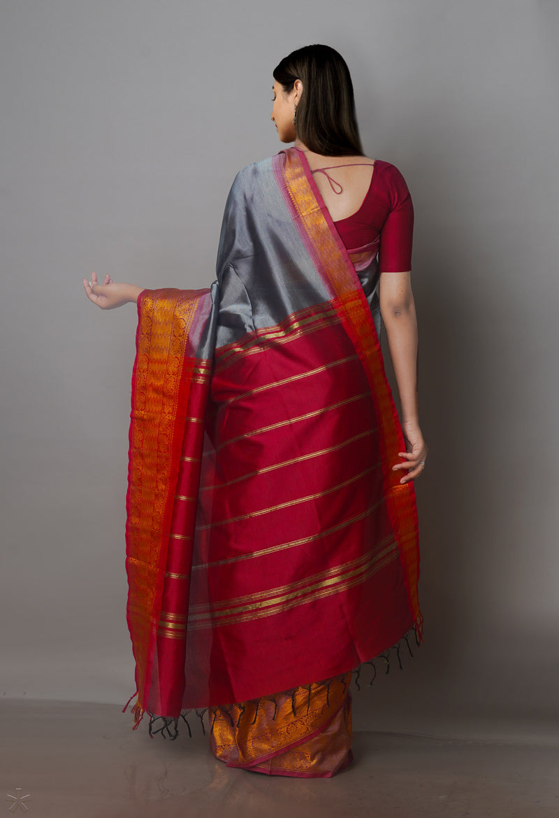 Grey Mangalgiri Silk Saree-UNM70829