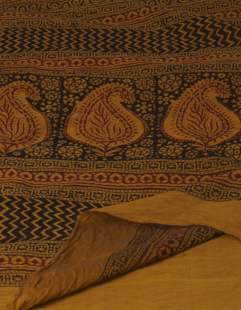 Marron Green Art Chanderi Bagh Printed Cotton Saree-UNM70847