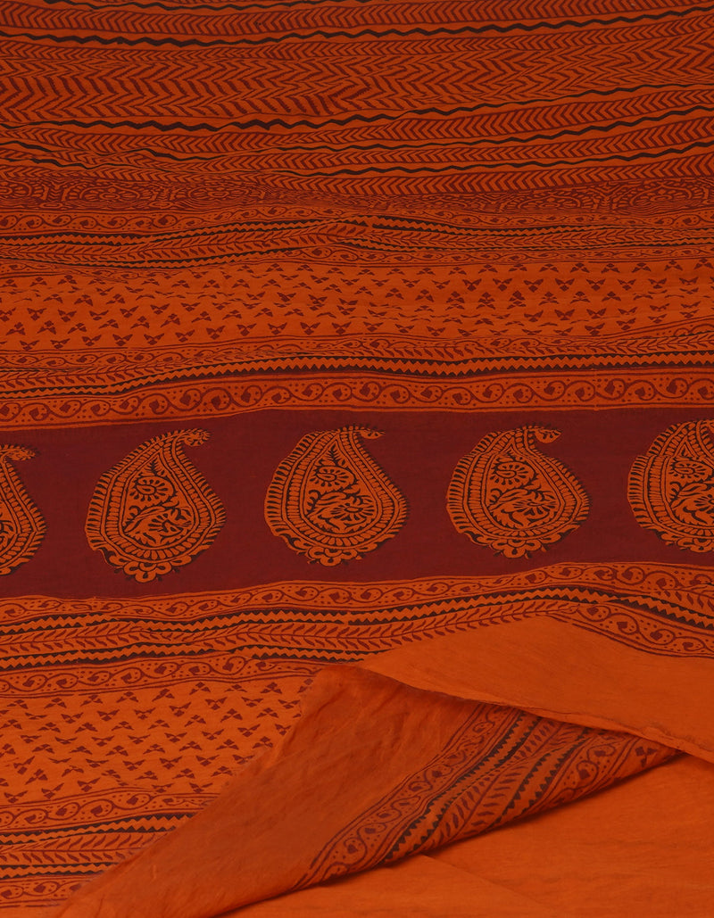 Rust Orange Art Chanderi Bagh Printed Cotton Saree-UNM70849
