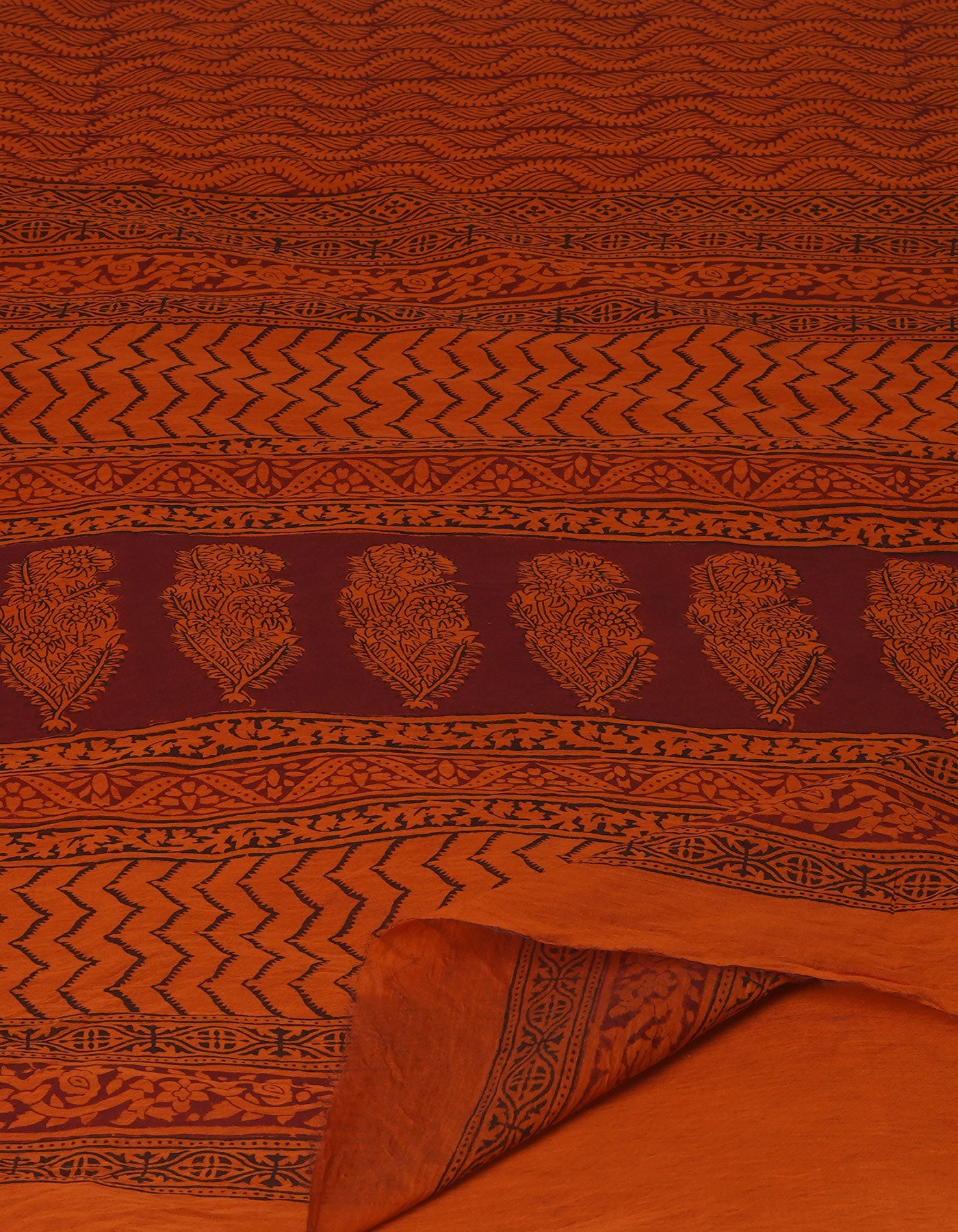 Rust Orange Art Chanderi Bagh Printed Cotton Saree-UNM70850