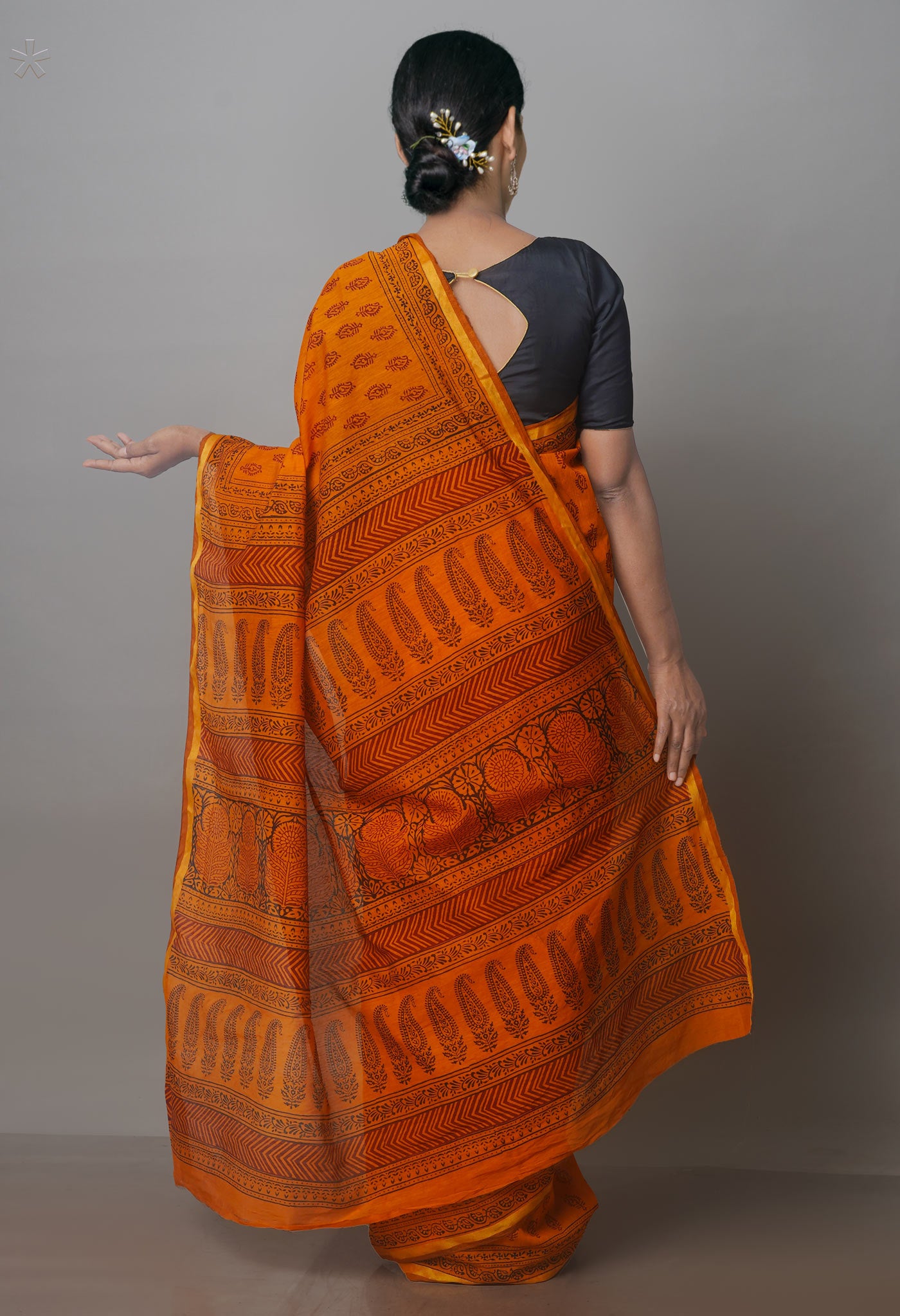 Rust Orange Art Chanderi Bagh Printed Cotton Saree-UNM70865