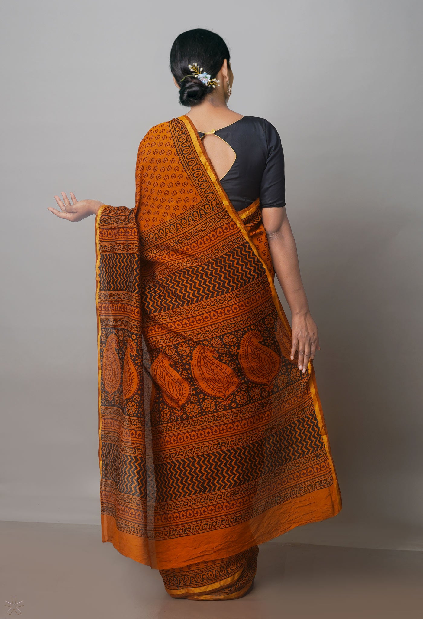 Orange Bagh Printed Chanderi Cotton Saree