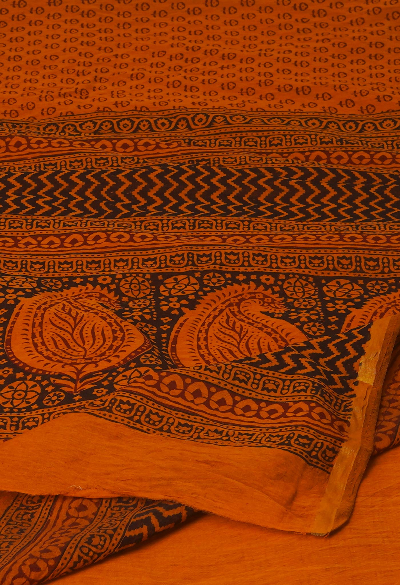 Orange Bagh Printed Chanderi Cotton Saree
